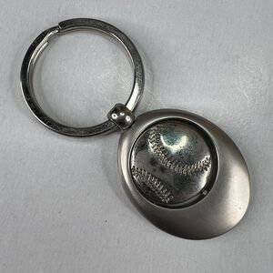 Vintage Spinning Baseball Keychain Keyring Metal Oval 1.5"